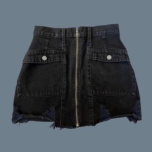 Grungy Black Ripped Denim Zipper Mini Skirt Carmar Denim